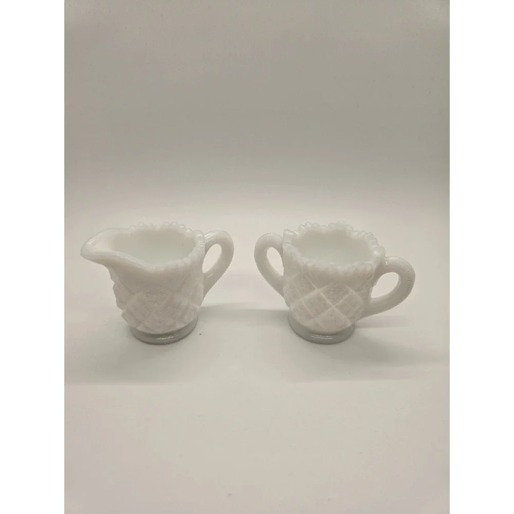 Milk Glass Westmoreland Creamer and Sugar‎ Bowl Old Quilt Pattern